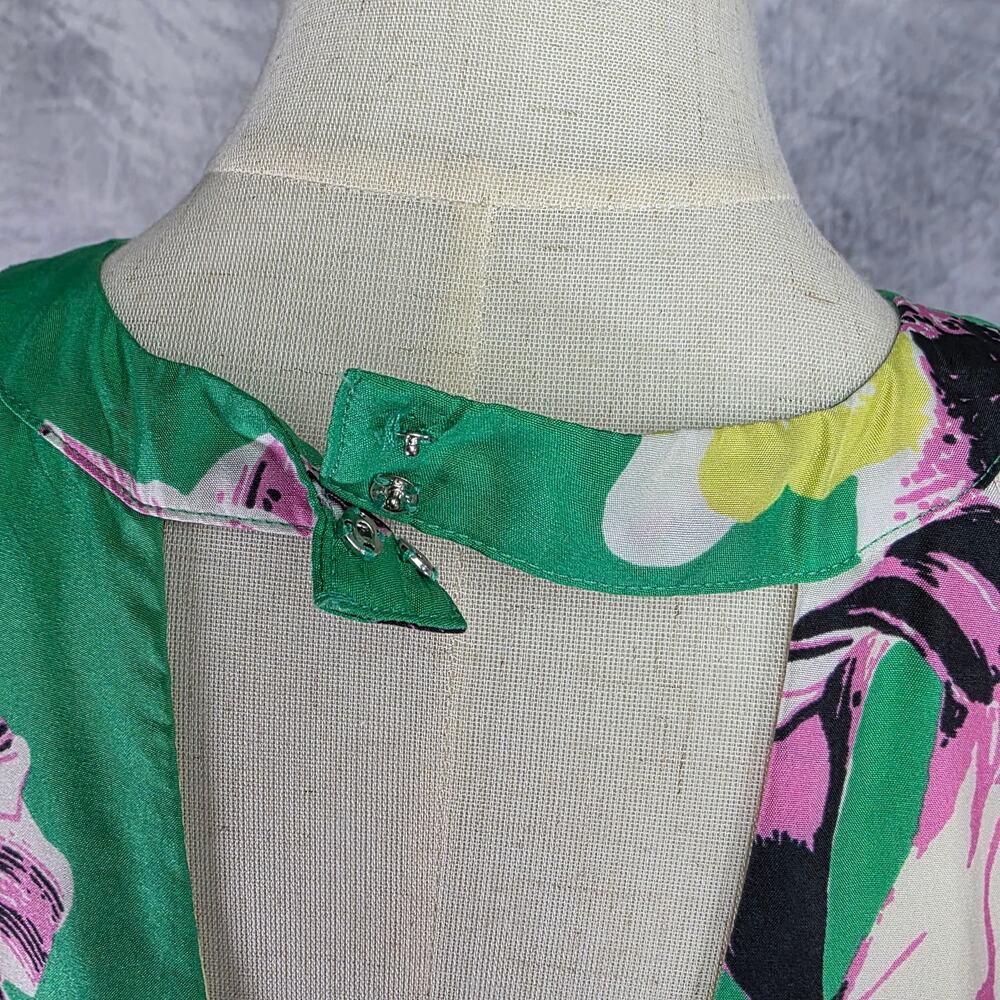 J Crew Dress Womens 2 Green Floral Silk Sleeveless Shift Tropical Coastal Chic - Picture 7 of 16